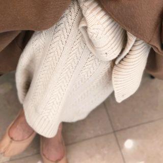 Band-waist Slit-back Cable-knit Midi Skirt