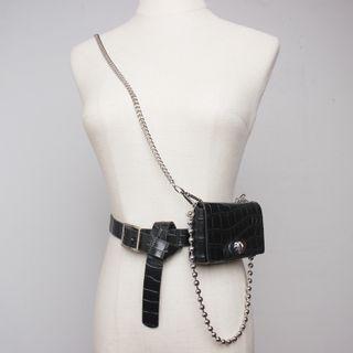 Croc Grain Faux Leather Chained Belt Bag
