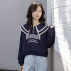Collared Lettering Sweatshirt Blue - One Size