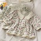 Peter Pan-collar Butterfly-print Crop Blouse