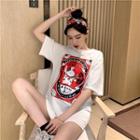 Lucky Cat-print Loose-fit T-shirt With Silk Scarf