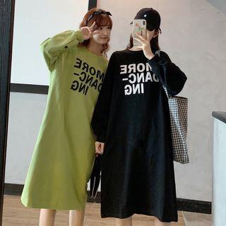 Lettering Print Midi A-line Sweatshirt Dress
