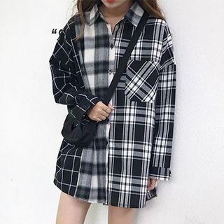 Long-sleeve Check Shirt Black - One Size