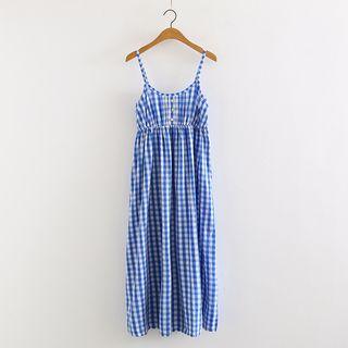 Plaid Midi Spaghetti Strap Dress Light Blue - One Size