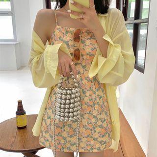 Spaghetti Strap Floral Mini A-line Dress / Shirt