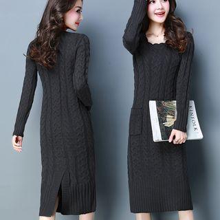 Slit-back Cable-knit Midi Sweater Dress