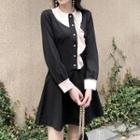 Long-sleeve Ruffle-trim Mini A-line Dress