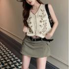 Floral Knit Vest / Mini Skirt