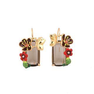 Fashion And Elegant Plated Gold Enamel Flower Butterfly Brown Cubic Zirconia Earrings Golden - One Size