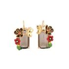 Fashion And Elegant Plated Gold Enamel Flower Butterfly Brown Cubic Zirconia Earrings Golden - One Size