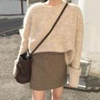 Plain Sweater / Plaid Mini Straight-fit Skirt