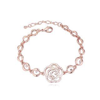 Beautiful Plated Rose Gold Flower Bracelet With White Austrian Element Crystal