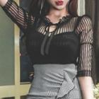 3/4-sleeve Mesh Blouse