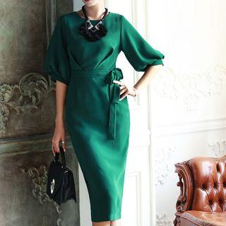 Elbow-sleeve Sheath Midi Dress