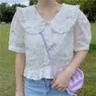 Peter Pan Collar Embroidered Short-sleeve Top
