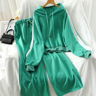 Set: Drawstring Hoodie + Wide-leg Sweatpants
