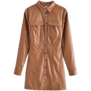 Faux Leather A-line Shirt Dress