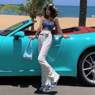 Print Tube Top / High-waist Loose-fit Pants