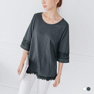 Crochet Trim Bamboo Cotton Raglan Top