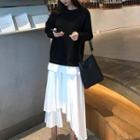 Mock Two-piece Sweater / Midi A-line Layered Skirt