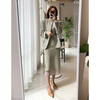 Round-neck Loose-fit Checked Jacket