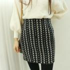 Wool Blend Patterned Band-waist Skirt