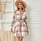 Plaid Tie-waist Button-up A-line Shirt Dress