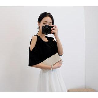 Cutout-shoulder Ruffled Top