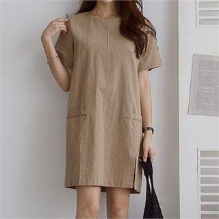 Round-neck Linen Mini Dress