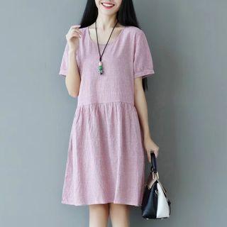 Plaid Round Neck Short-sleeve Dress