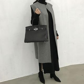 Wool Blend Open-front Long Vest