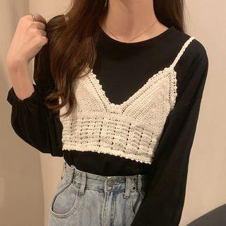 Long-sleeve T-shirt / Crop Camisole Top