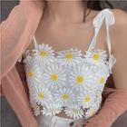 Flower Detail Cropped Camisole White - One Size