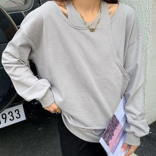 Long Sleeve Halter Mock Two-piece Top
