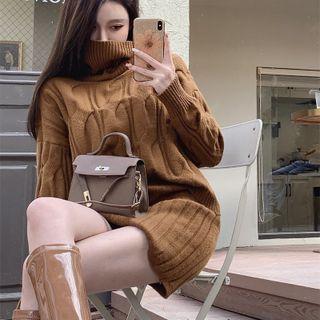 Set: High-neck Knit Top + Ribbed Knit Mini Skirt