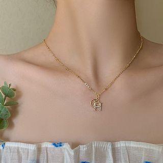 Rhinestone Necklace 1pc - Gold - One Size