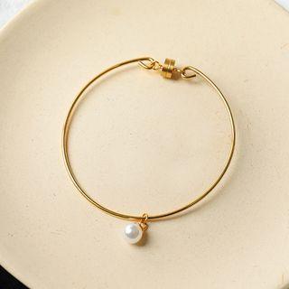 Faux Pearl Stainless Steel Bangle Gold - One Size