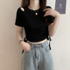 Short-sleeve Drawstring Cut-out T-shirt