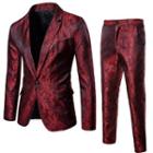 Set: Patterned Single-buttoned Slim-fit Blazer + Dress Pants