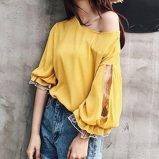 Perforated 3/4-sleeve Blouse