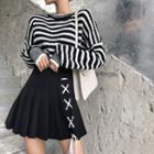 Striped Sweater / Lace-up Skirt