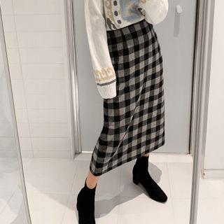 Slit-back Gingham H-line Skirt