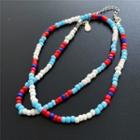 Bead Sterling Silver Necklace S925 Silver - Blue & White & Red - One Size