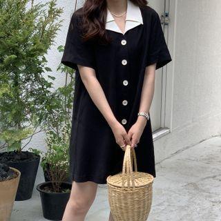 Short-sleeve Two-tone Shirt Black - One Size