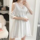 V-neck Cold Shoulder Elbow-sleeve Dress