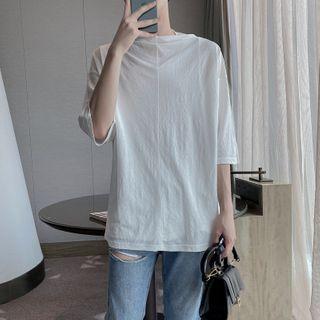 Elbow-sleeve Loose-fit Plain T-shirt