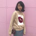 Letter Embroidered Lips Applique Pullover