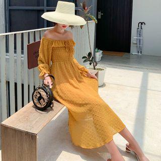 Off-shoulder Long-sleeve Midi Sundress