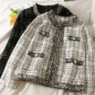 Tasseled Trim Plaid Jacket