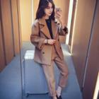 Set: Notch Lapel Double-breasted Jacket + Straight Cut Pants